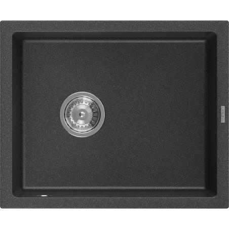 Mexen Pedro évier en granit à 1 bac 560 x 460 mm, noir moucheté, siphon chromé - 6508561000-76
