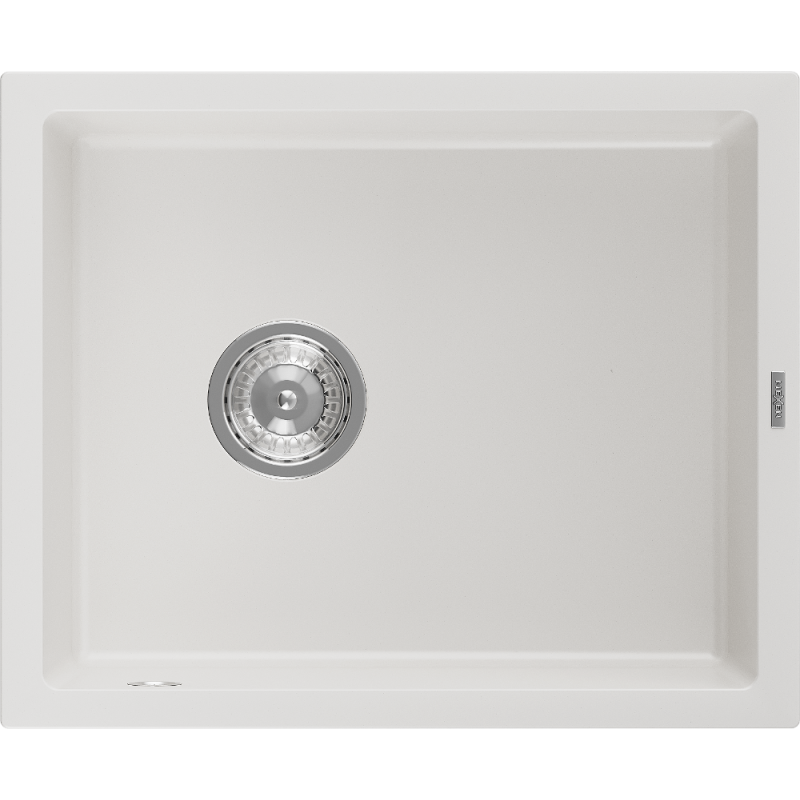 Mexen Pedro évier de cuisine en granit 1 cuve 560 x 460 mm, blanc, siphon chromé - 6508561000-20