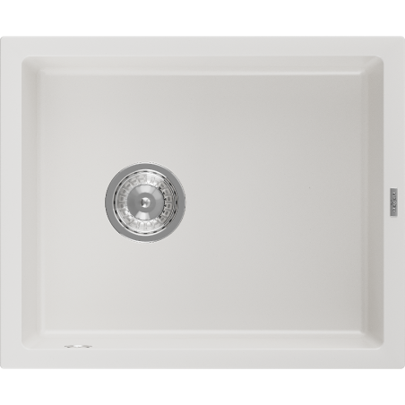 Mexen Pedro évier de cuisine en granit 1 cuve 560 x 460 mm, blanc, siphon chromé - 6508561000-20