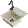 Mexen Enzo évier en granit 1 bac avec égouttoir et robinet de cuisine Duero, beige - 6506-69-671600-70