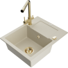 Mexen Enzo évier en granit 1 bac avec égouttoir et robinet de cuisine Duero, beige - 6506-69-671600-50