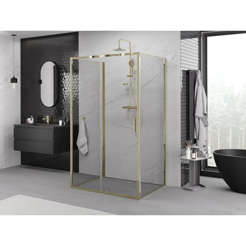Mexen Exo-3S cabine de douche à 3 parois coulissante 100 x 70 cm, transparente, dorée - 8151-100-070-50-00-3S