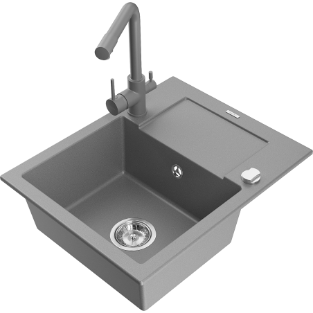 Mexen Enzo évier en granit 1-bassin avec égouttoir et robinet de cuisine Duero, gris - 6506-71-671600-71