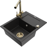 Mexen Enzo évier en granit 1 bac avec égouttoir et robinet de cuisine Duero, noir/métallisé argenté - 6506-73-671600-50