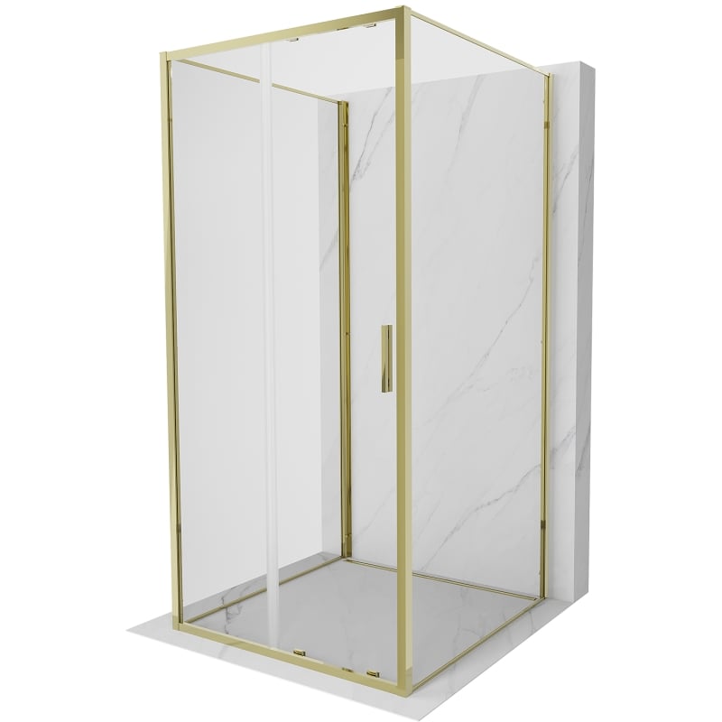 Mexen Exo-3S cabine de douche 3 parois coulissante 95 x 95 cm, transparent, dorée - 8151-095-095-50-00-3S
