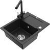 Mexen Enzo évier en granit à 1 bac avec égouttoir et robinet de cuisine Duero, noir/métal argenté - 6506-73-671600-70