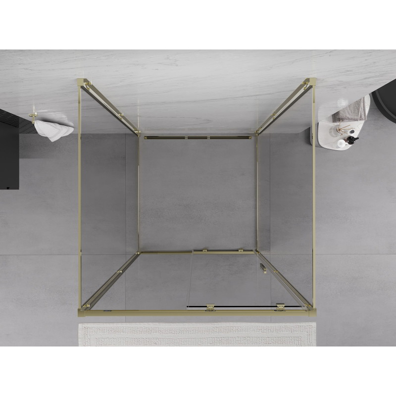Mexen Exo-S 3S cabine de douche coulissante à 3 parois 110 x 110 cm, transparente, dorée - 8151-110-110-50-00-3S