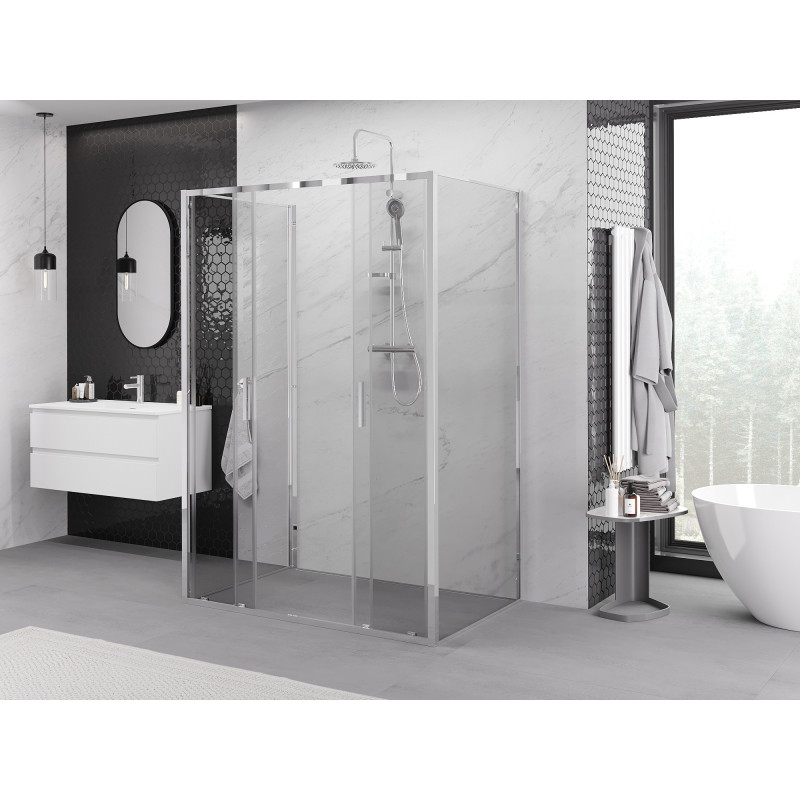 Mexen Exo-S Duo 3S cabine de douche 3 parois coulissante 140 x 75 cm, transparent, chrome - 8152-140-075-01-00-3S