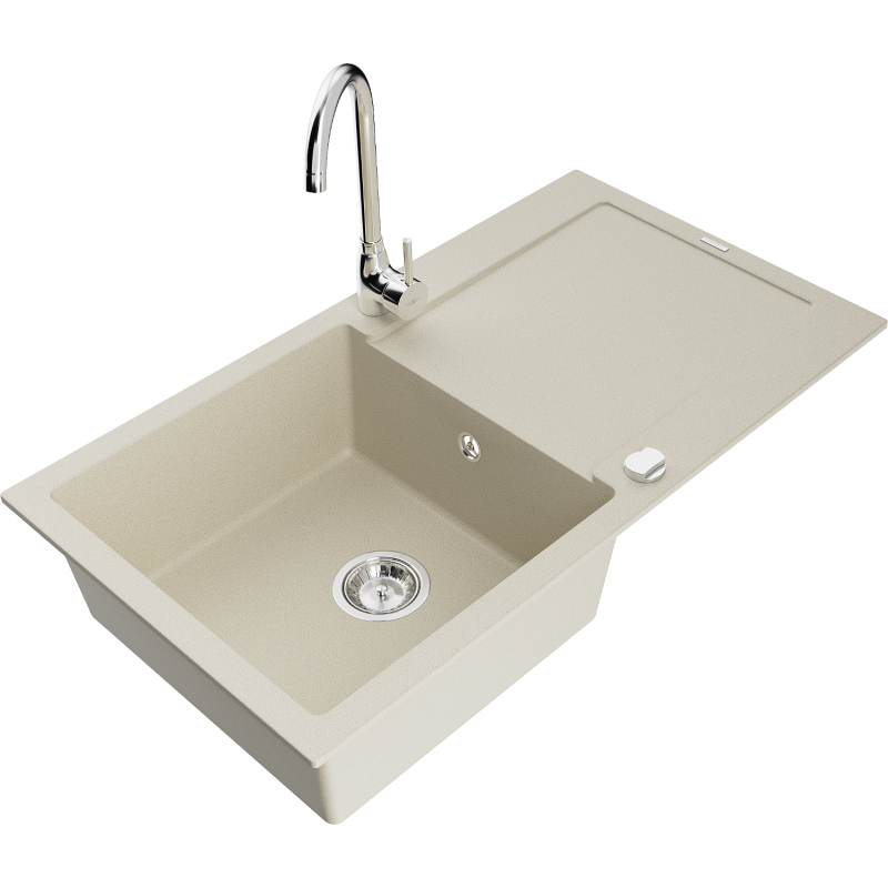Mexen Leo évier en granit 1-bac avec égouttoir et mitigeur Telma, beige - 6501-69-670200-00