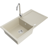 Mexen Leo évier en granit 1 bac avec égouttoir et robinet de cuisine Telma, beige - 6501-69-670200-00
