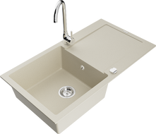 Mexen Leo évier en granit 1-bac avec égouttoir et mitigeur Telma, beige - 6501-69-670200-00