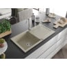 Mexen Leo évier en granit 1 bac avec égouttoir et robinet de cuisine Telma, beige - 6501-69-670200-00