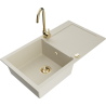 Mexen Leo évier en granit 1 bac avec égouttoir et robinet de cuisine Telma, beige - 6501-69-670200-50