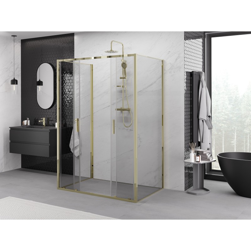 Mexen Exo-3S cabine de douche à 3 parois coulissante 150 x 85 cm, transparent, dorée - 8152-150-085-50-00-3S