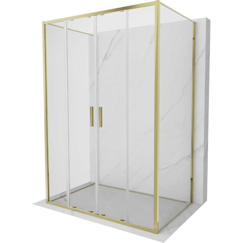 Mexen Exo-3S cabine de douche à 3 parois coulissante 150 x 90 cm, transparent, dorée - 8152-150-090-50-00-3S