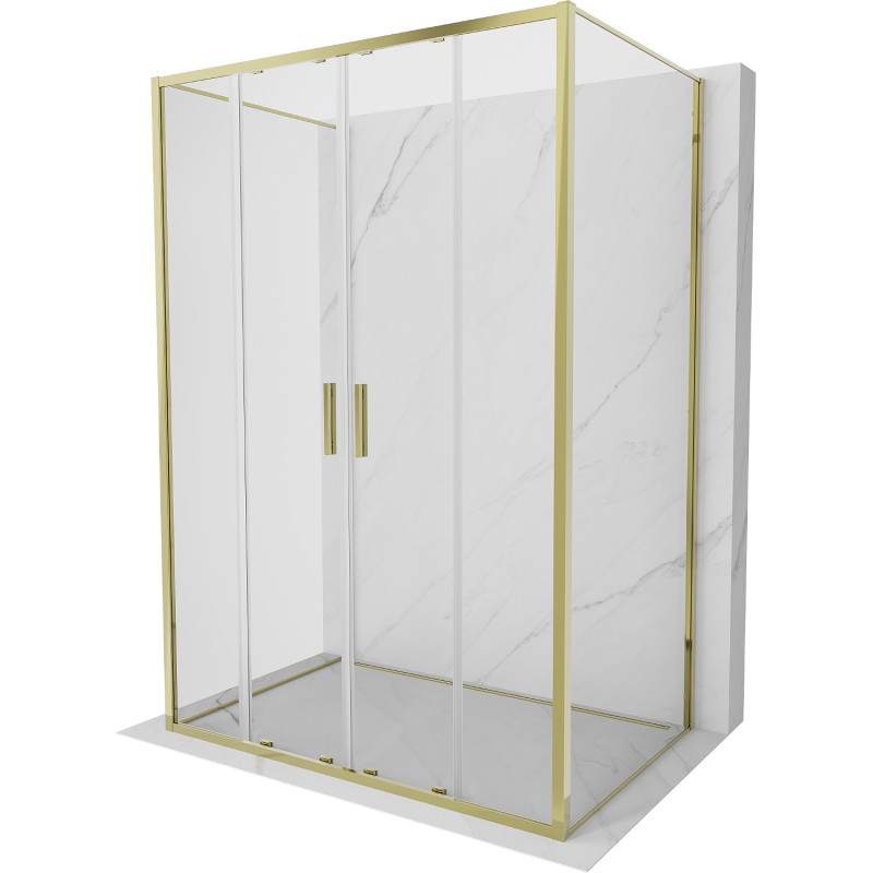 Mexen Exo-S Duo 3S cabine de douche à 3 parois coulissantes 160 x 90 cm, transparent, dorée - 8152-160-090-50-00-3S