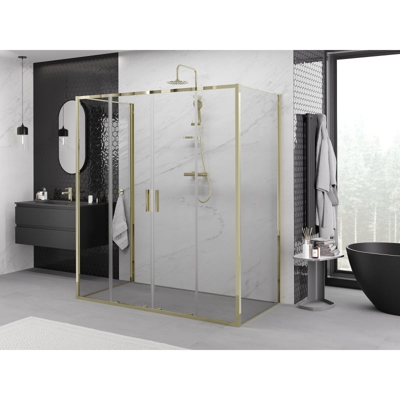 Mexen Exo-3S cabine de douche 3 parois coulissante 170 x 90 cm, transparent, or - 8152-170-090-50-00-3S