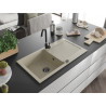 Mexen Leo évier de cuisine en granit 1 bac avec égouttoir et robinet Telma, beige - 6501-69-670200-70