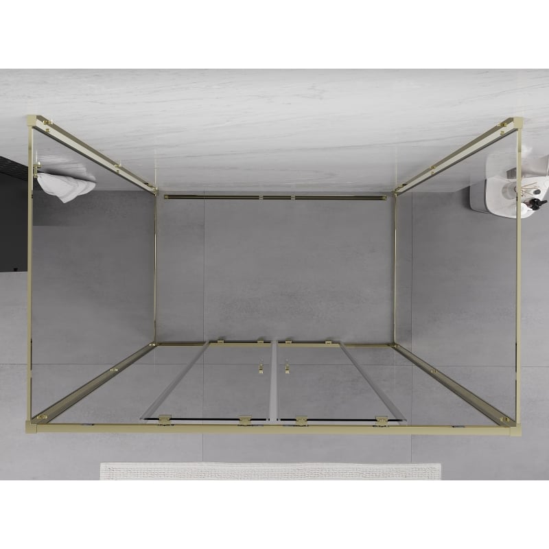 Mexen Exo-3S cabine de douche 3 parois coulissante 160 x 95 cm, transparente, dorée - 8152-160-095-50-00-3S