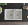 Mexen Tomas évier en granit 2 cuves 800 x 500 mm, blanc, siphon chromé - 6516802000-20
