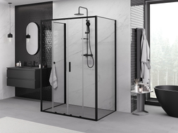 Mexen Exo-S Duo 3S cabine de douche à 3 parois coulissante 130 x 75 cm, transparente, noire - 8152-130-075-70-00-3S