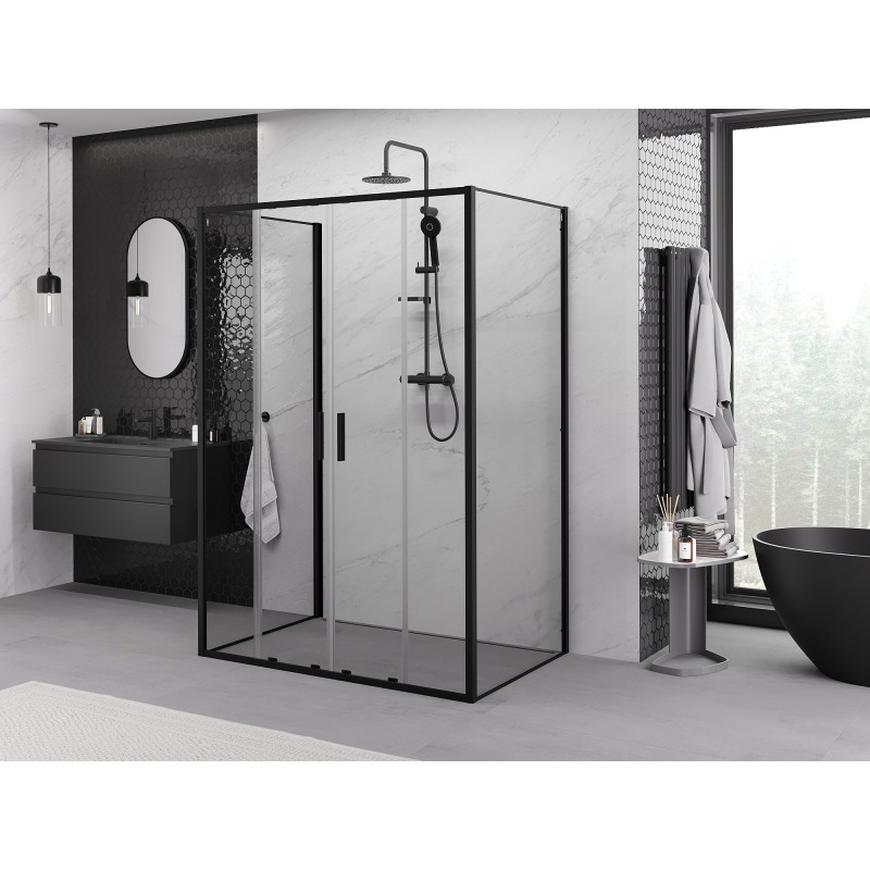 Mexen Exo-S Duo 3S cabine de douche 3-parois coulissante 140 x 80 cm, transparent, noire - 8152-140-080-70-00-3S
