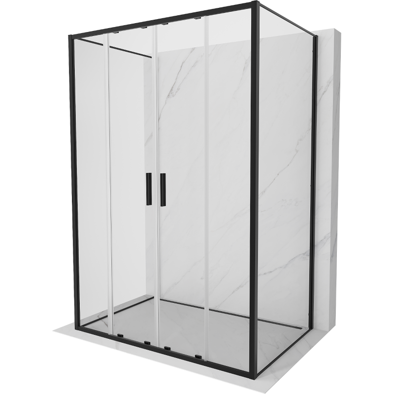 Mexen Exo-3S cabine de douche à 3 murs coulissante 150 x 80 cm, transparent, noire - 8152-150-080-70-00-3S