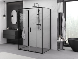 Mexen Exo-S Duo 3S cabine de douche coulissante à 3 parois 160 x 80 cm, transparente, noire - 8152-160-080-70-00-3S