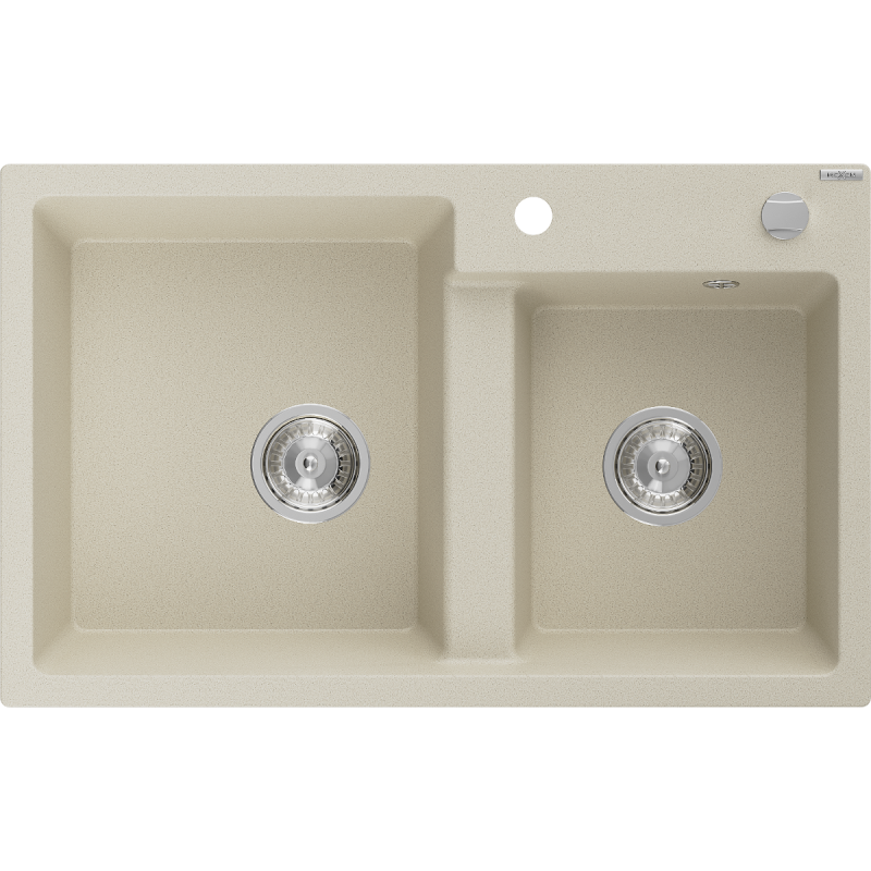Mexen Tomas évier en granit à 2 bacs 800 x 500 mm, beige, siphon chromé - 6516802000-69