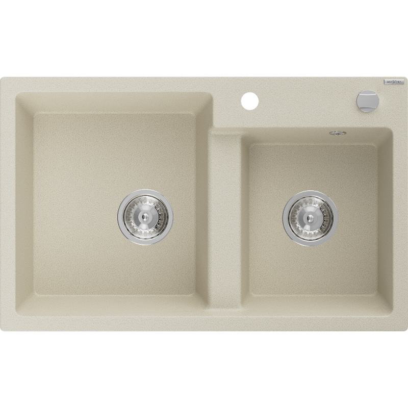 Mexen Tomas évier en granit à 2 cuves 800 x 500 mm, Beige, siphon Chrome - 6516802000-69