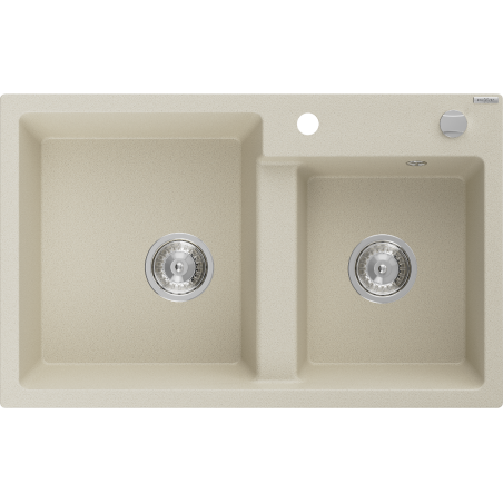 Mexen Tomas évier en granit à 2 cuves 800 x 500 mm, Beige, siphon Chrome - 6516802000-69