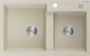 Mexen Tomas évier en granit à 2 cuves 800 x 500 mm, Beige, siphon Chrome - 6516802000-69
