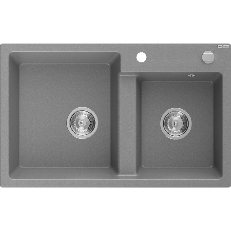 Mexen Tomas évier en granit à 2 bacs 800 x 500 mm, gris, siphon chromé - 6516802000-71