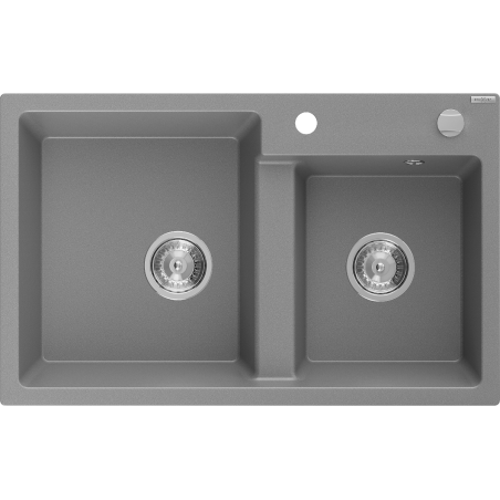 Mexen Tomas évier en granit à 2 bacs 800 x 500 mm, gris, siphon chromé - 6516802000-71