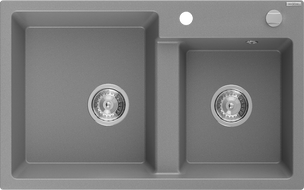 Mexen Tomas évier en granit à 2 bacs 800 x 500 mm, gris, siphon chromé - 6516802000-71