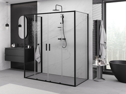 Mexen Exo-S Duo 3S cabine de douche à 3 parois coulissante 180 x 85 cm, transparent, noire - 8152-180-085-70-00-3S