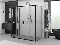 Mexen Exo-S Duo 3S cabine de douche 3 parois coulissante 190 x 95 cm, transparent, noir - 8152-190-095-70-00-3S