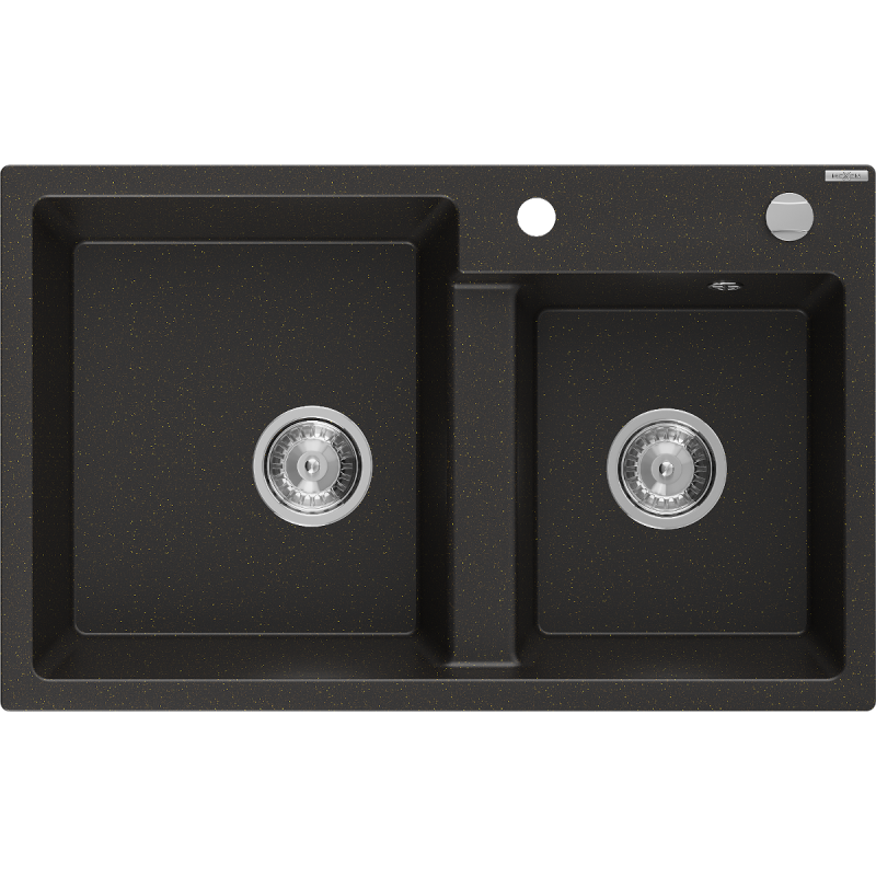 Mexen Tomas évier en granit 2 bacs 800 x 500 mm, noir/or métallisé, siphon chromé - 6516802000-75