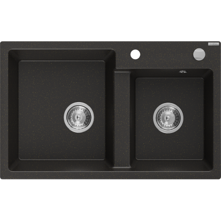 Mexen Tomas évier en granit 2 bacs 800 x 500 mm, noir/or métallisé, siphon chromé - 6516802000-75