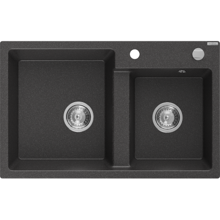 Mexen Tomas évier en granit 2 bacs 800 x 500 mm, noir moucheté, siphon chromé - 6516802000-76