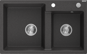 Mexen Tomas évier en granit 2 bacs 800 x 500 mm, noir moucheté, siphon chromé - 6516802000-76