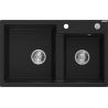 Mexen Tomas évier en granit à 2 bacs 800 x 500 mm, noir, siphon chromé - 6516802000-77