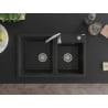 Mexen Tomas évier de cuisine en granit à 2 bacs 800 x 500 mm, noir, siphon chromé - 6516802000-77