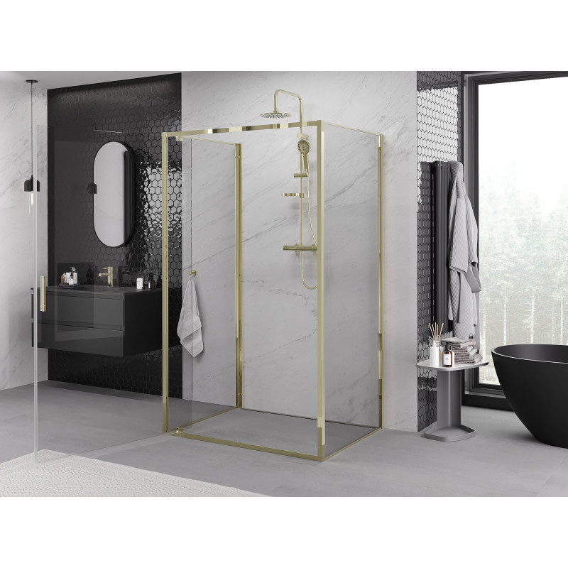 Mexen Exo-BR 3S cabine de douche à 3 murs pivotante 80 x 75 cm, transparent, or - 8181-080-075-50-00-3S