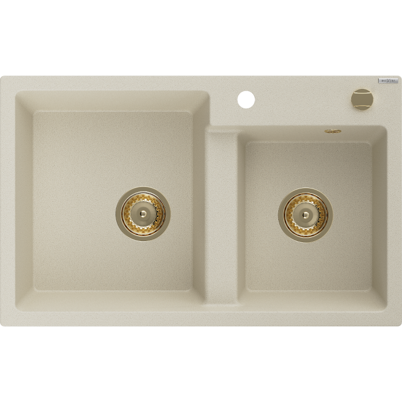 Mexen Tomas évier en granit à 2 bacs 800 x 500 mm, beige, siphon doré - 6516802000-69-G