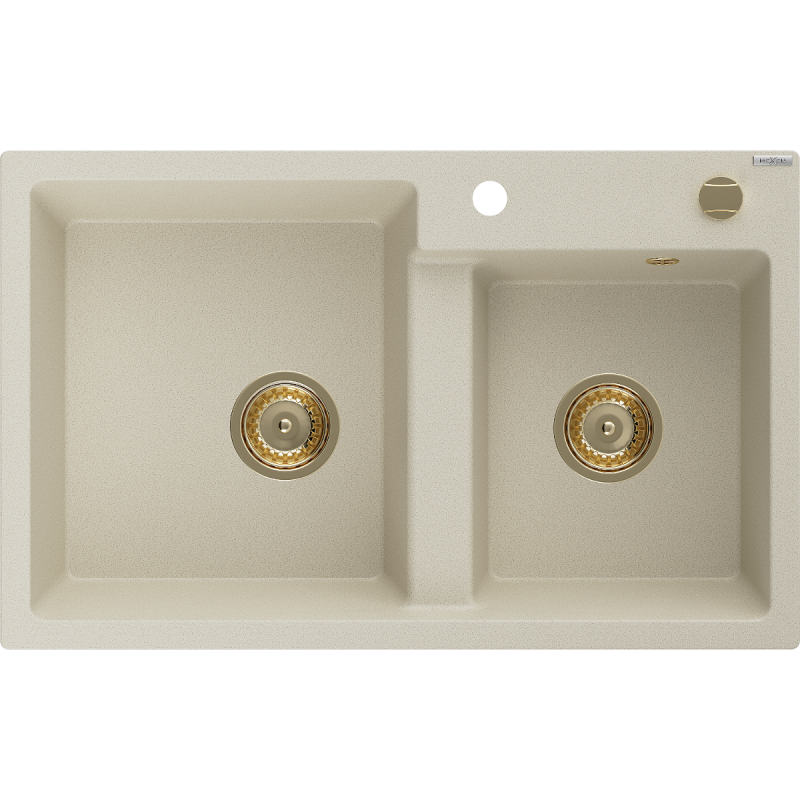 Mexen Tomas évier en granit à 2 cuves 800 x 500 mm, Beige, siphon Or - 6516802000-69-G