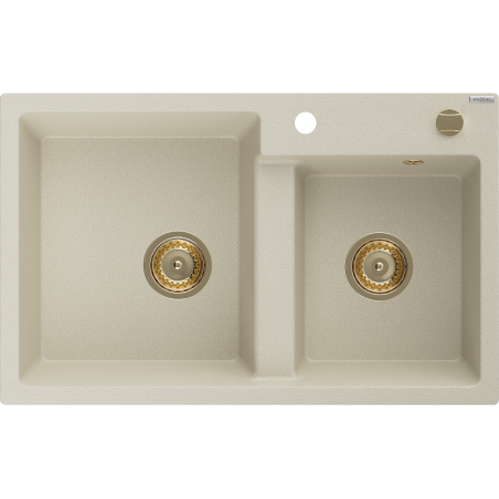 Mexen Tomas évier en granit 2 bacs 800 x 500 mm, beige, siphon doré - 6516802000-69-G