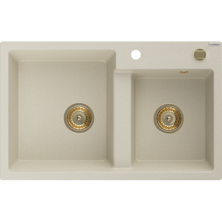 Mexen Tomas évier en granit à 2 cuves 800 x 500 mm, beige, siphon doré - 6516802000-69-G