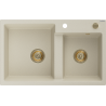Mexen Tomas évier en granit à 2 bacs 800 x 500 mm, beige, siphon doré - 6516802000-69-G
