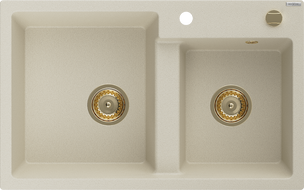 Mexen Tomas évier en granit 2 bacs 800 x 500 mm, beige, siphon doré - 6516802000-69-G